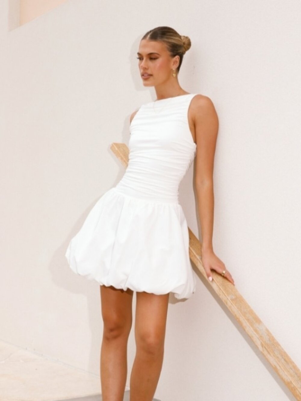 Meera Boat Neck Mini Dress White